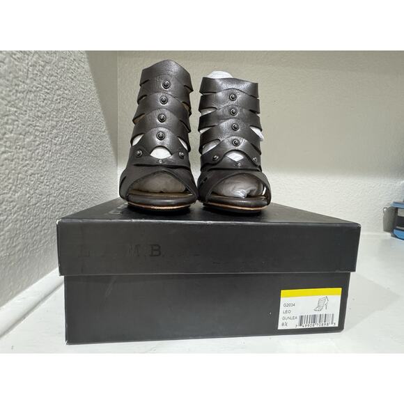 L.A.M.B. Gladiator Studded Leather Heels Peep Toe Strappy Bronze - Picture 7 of 8